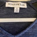 Jones Wear  Navy Blue 3/4 Sleeve V-Neck Tight Knit Top Faux Leather Detail Size S Photo 4