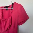 Forever 21 hot pink mini dress bustier top tie back women’s small puff cap sleeve Photo 2