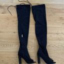 EGO  Shoes Over the Knee Open Toe Boots in Black Photo 7