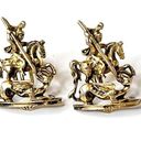 VTG c1919 Coro SCREW BACK EARRINGS Dragon Slayer Horse Warrior CoroCraft Gold Photo 0