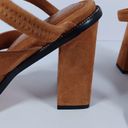 Good American  Size 8 Square Toe Brown Suede Block Heel Thong Sandals Zipper Edge Photo 4