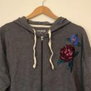 Mudd  Floral Embroidered Zip Up Hoodie Gray Blue Maroon Flower Y2K JUNIORS Large Photo 4