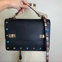 Henri Bendel  Crossbody 2Way Black Leather Handbag Patterned Strap Photo 1