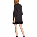 ZARA  Womens Dress Sz Medium Black Striped Faux Fur Trim Shift Night Out Festival Photo 2