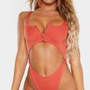 Pretty Little Thing NEW  Rust Orange Zip FrontCut Out One Piece Swimsuit Size 12 Photo 0