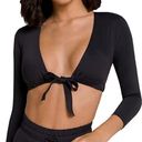 Good American  Women's Sexy Boost 3/4 Sleeve Tie Front Bikini Top black size 1 Photo 0