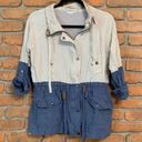 Blu Pepper ‎ Linen Blend Color Block Utility Jacket Beige Blue - Size S Photo 1