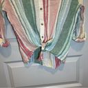 Harper  Multicolor Striped 3/4 Roll Tab Sleeve Button Up Tie Knot Blouse XS Photo 6