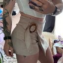 ZARA  nude blush belted asymmetrical suede skort tortoise shell zipper skirt Photo 7