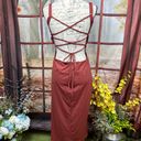 Halara  Ruched Crisscross Lace Up Split Bodycon Dress -Rust - size L Photo 13