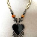 Onyx Tribal bone beaded carnelian and  heart pendant necklace Photo 0