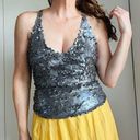 DKNY Y2K  Sik Sequin Tank Top Silver Size Small Disco Party Night out Metallic Photo 0