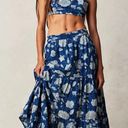 Rahi Pierre Floral Tiered High Rise Pleated Boho Cotton Maxi Skirt Blue Size L Photo 0