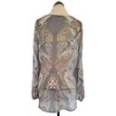 Lavender Brown  Womens Blouse Sheer Print V Neckline Tunic Bohemian Size Large Photo 5