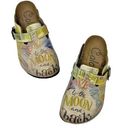 The Moon Calceo Handmade Love You To  Back Graphic Clogs Green Tan Size 37 Photo 0