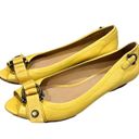 Frye Wedges  Yellow Leather Buckle Detail Peep Toe Wedges, Sz 8 Photo 2