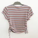 Sky And Sparrow  Cream Pink Blue Ribbed Stripped Crew Neck Crop Cinched Top M Photo 1