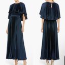 Mac Duggal NWOT  Pleated Capelet Tea-length midi gown dress satin navy size 6 Photo 1