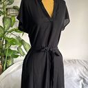 Black blouse like short sleeve high low belted dress Photo 0