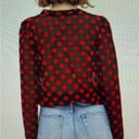 ZARA  Trafaluc red dots black sheer open front boho long sleeve blouse, size S Photo 2