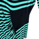 ECI  Green Black Striped 3/4 Sleeve Ruched Asymmetrical Pullover Stretch Top Sz M Photo 2