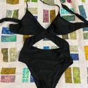 One Piece Braelynn Black Halter Criss Cross Back Tie Black  Swimsuit Size XL Photo 1