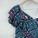 Natori Josie  Festive Blue Paisley Retro Floral One Shoulder Women 4 Ruffle Dress Photo 3