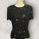 Oleg Cassini Vintage Black Beaded Silk Top | Black Tie  | Size Small Photo 0