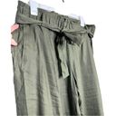 J.Jill  Olive Green Linen Blend Wide Leg Paperbag Waist Tie Detail Pants Size L Photo 3