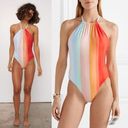 Mara Hoffman  Dominique Rainbow Vista Stripe Halter Top One Piece Swimsuit Medium Photo 1