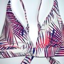 Raisin's NWT  Palm Leaf Print Triangle Bikini Top Strappy Tie Back White Pink Med. Photo 4