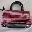 Sonoma Pink & Black Stripe Small Party Purse Black Bamboo Handles Handbag  See* Photo 6