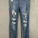 American Eagle  Jeans womens 2 Tall blue light wash distressed high rise jegging Photo 0