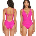 Becca  Color Play One-Piece Swimsuit Hot Pink Flambé Crochet Lace Swim Size Large Photo 12