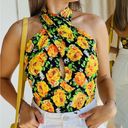 ZARA  Twist Neck Floral Halter Top Bodysuit Small Yellow Green Floral Sz M Photo 0