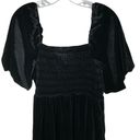 Draper James  RSVP Womens  Sz L Black Velvet Smocked Dress Short Puff Sleeve Photo 4