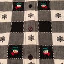 Dress Barn  winter snowman plaid checkered button down long sleeve top size Large Photo 12