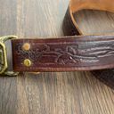 Vintage brown tooled leather western brass clasp belt Photo 5