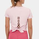 Halara size S Pink Round Neck Short Sleeve Crisscross Split Tie Back Sports Top Photo 0