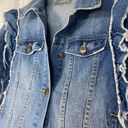 Bagatelle NWOT  Blue Jean Denim Jacket Ruffles Distressed women sz M Photo 2