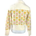 ZARA  Chunky Knit Wool Flower Floral Collared Sweater Ivory Ecru Small Preppy Photo 2