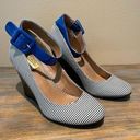 mix no. 6  Striped Wedge Heels Blue White Party Ankle Straps Womens 7 Photo 0