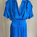 Vintage Blue  embossed satin feel pleated retro 80s maxi dress Photo 9