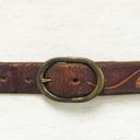 VINTAGE 90s Y2K Brown Tooled Leather Belt Brass Buckle Floral Sz 34 Small Medium Photo 1