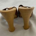 Candie's 90s tan brown leather wood chunky platform  clogs Mules 10 Photo 6