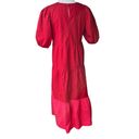 Old Navy NWT,  Red Colorblock Puff Short Sleeve Boho Cotton Midi Dress, Sz M Photo 6