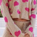 Beach Riot  Sandy Hearts Pullover Sweater Knit Tan Pink  XS Photo 2