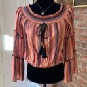 Wonderly  Striped Bohemian Flare Bell Sleeve OTS Blouse S Photo 10