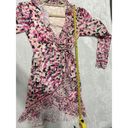 Rococo  Sand Mimi Ruffle Trim Long Puff Sleeve Mini Wrap Dress Pink size Small Photo 6