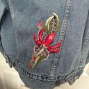 Fossil  Brand Medium Vintage 90's/Y2K Light Wash Jean Jacket Embroidered Floral Photo 5